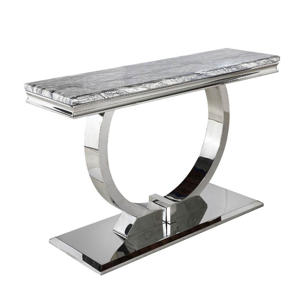 Arriana Console Table – Luxury Glass or Marble Top with Polished Stainless Steel Base – 140cm - UK Luxury Furniture