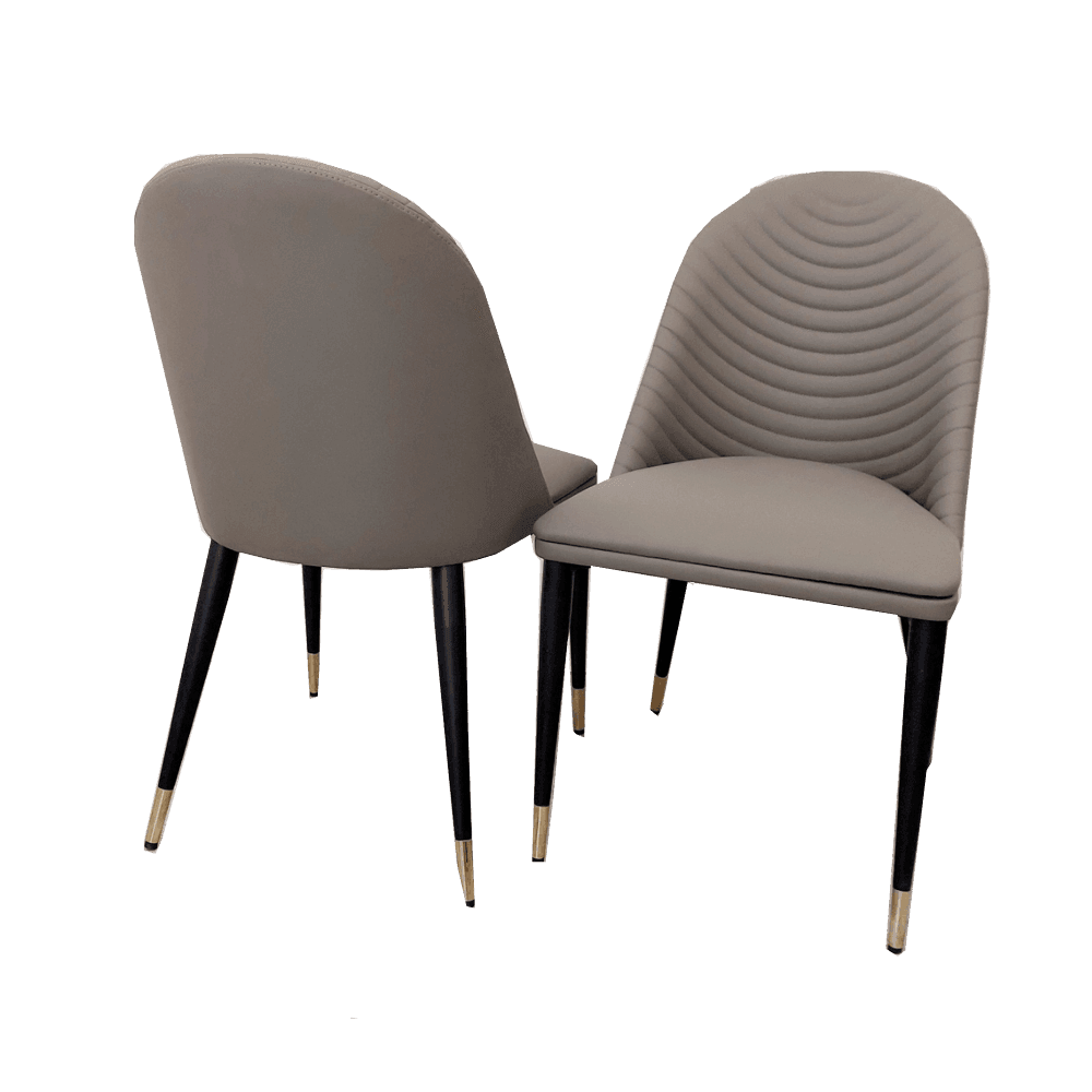 Alba Premium Leather Dining Chair - Compact Ribbed Design with Gold-Tipped Scandinavian Legs - UK Luxury Furniture