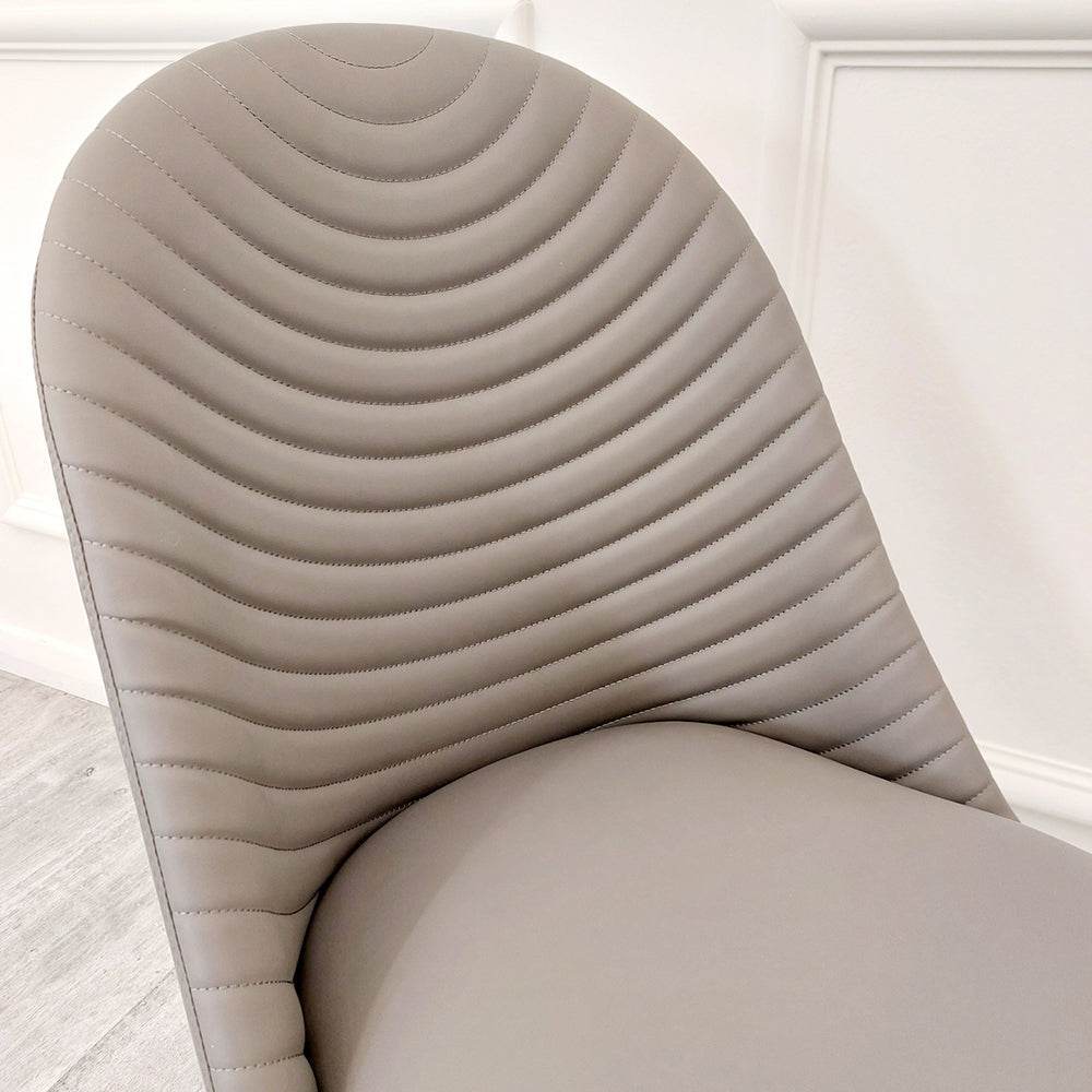 Alba Premium Leather Dining Chair - Compact Ribbed Design with Gold-Tipped Scandinavian Legs - UK Luxury Furniture
