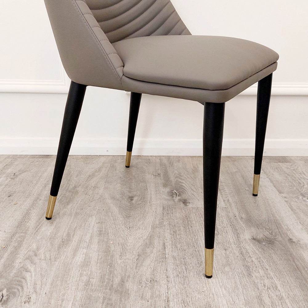 Alba Premium Leather Dining Chair - Compact Ribbed Design with Gold-Tipped Scandinavian Legs - UK Luxury Furniture