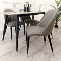 Alba Premium Leather Dining Chair - Compact Ribbed Design with Gold-Tipped Scandinavian Legs - UK Luxury Furniture