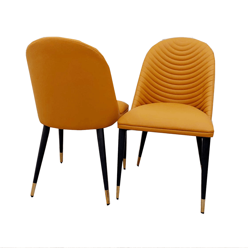 Alba Premium Leather Dining Chair - Compact Ribbed Design with Gold-Tipped Scandinavian Legs - UK Luxury Furniture