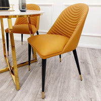 Alba Premium Leather Dining Chair - Compact Ribbed Design with Gold-Tipped Scandinavian Legs - UK Luxury Furniture