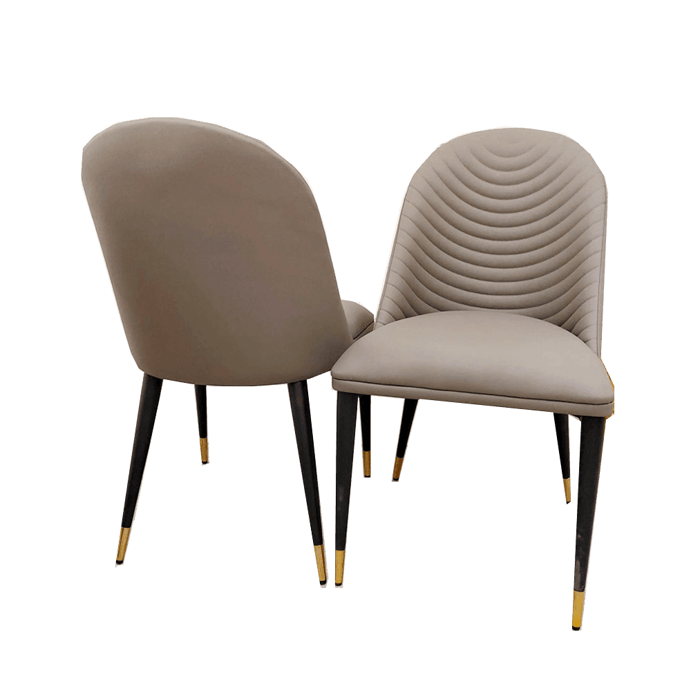 Alba Premium Leather Dining Chair - Compact Ribbed Design with Gold-Tipped Scandinavian Legs - UK Luxury Furniture