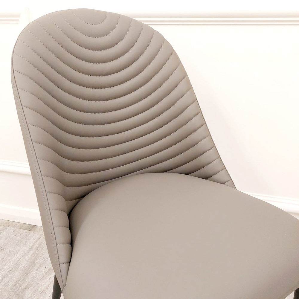 Alba Premium Leather Dining Chair - Compact Ribbed Design with Gold-Tipped Scandinavian Legs - UK Luxury Furniture