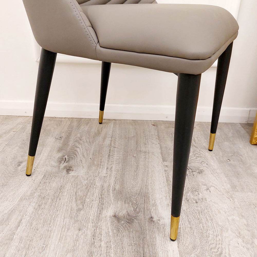 Alba Premium Leather Dining Chair - Compact Ribbed Design with Gold-Tipped Scandinavian Legs - UK Luxury Furniture