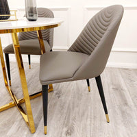 Alba Premium Leather Dining Chair - Compact Ribbed Design with Gold-Tipped Scandinavian Legs - UK Luxury Furniture