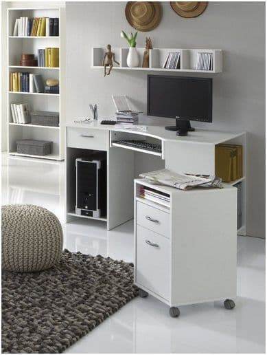 Elegant White Corner Desk with Drawer and Shelves for Home Office - UK Luxury Furniture