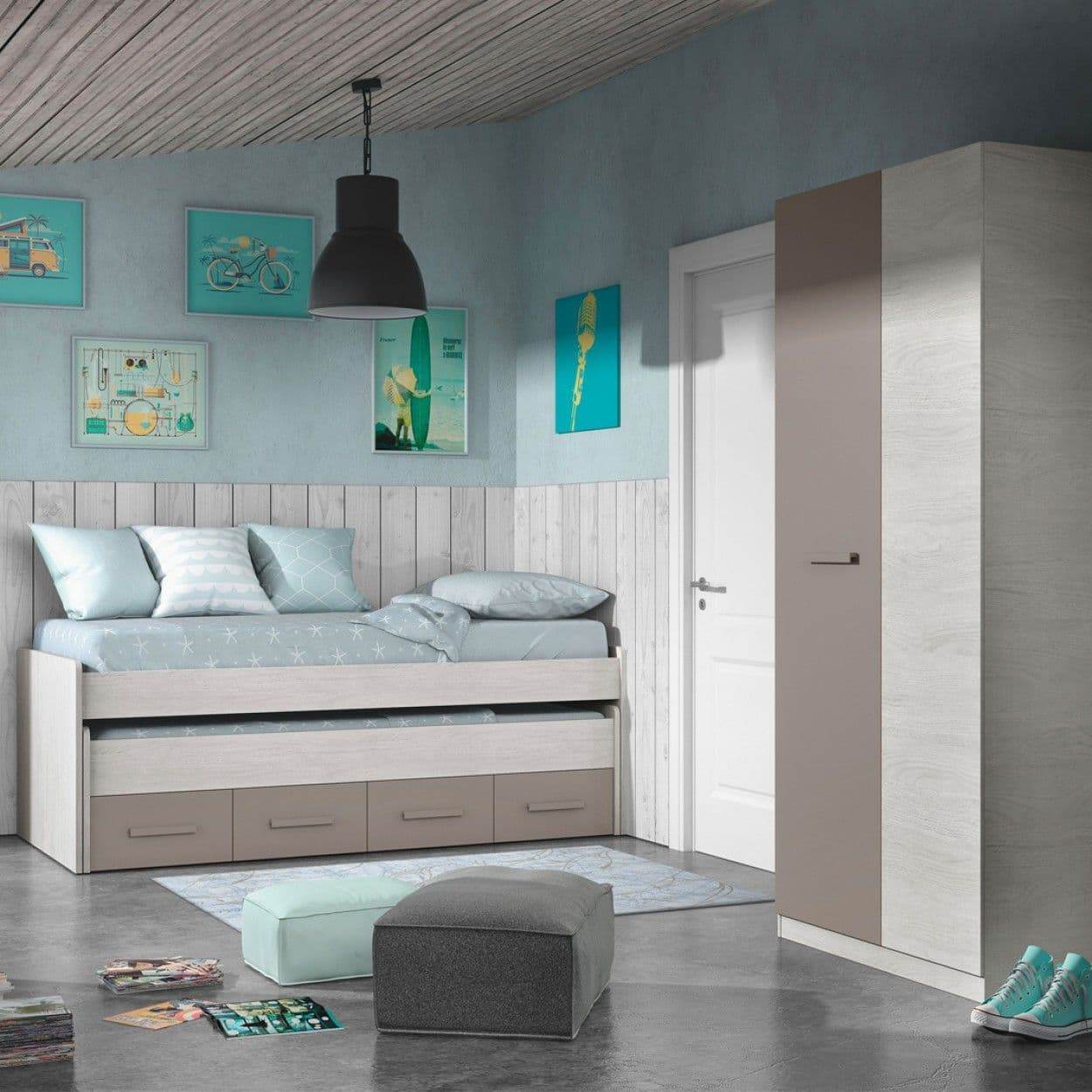 Almiron White & Grey Ash 2-Door Wardrobe: Stylish Storage Solution for Modern Homes - UK Luxury Furniture