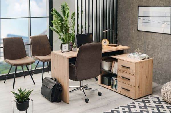 Amag Oak and Black Large Corner Desk with Drawers for Home Office - UK Luxury Furniture