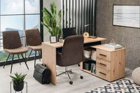 Amag Oak and Black Large Corner Desk with Drawers for Home Office - UK Luxury Furniture
