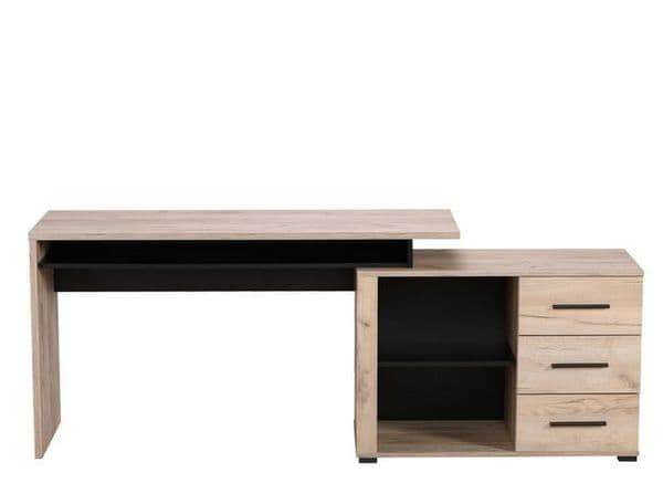 Amag Oak and Black Large Corner Desk with Drawers for Home Office - UK Luxury Furniture