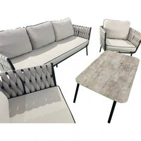 Anna Grey Aluminium & Rope Outdoor Sofa Set with Coffee Table – 3-Seater & 2 Armchairs - UK Luxury Furniture