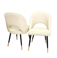 Astra Leather Dining Chair with Scandinavian Black Legs and Gold Tips in Beige PU or Plush Velvet - UK Luxury Furniture