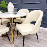 Astra Leather Dining Chair with Scandinavian Black Legs and Gold Tips in Beige PU or Plush Velvet - UK Luxury Furniture