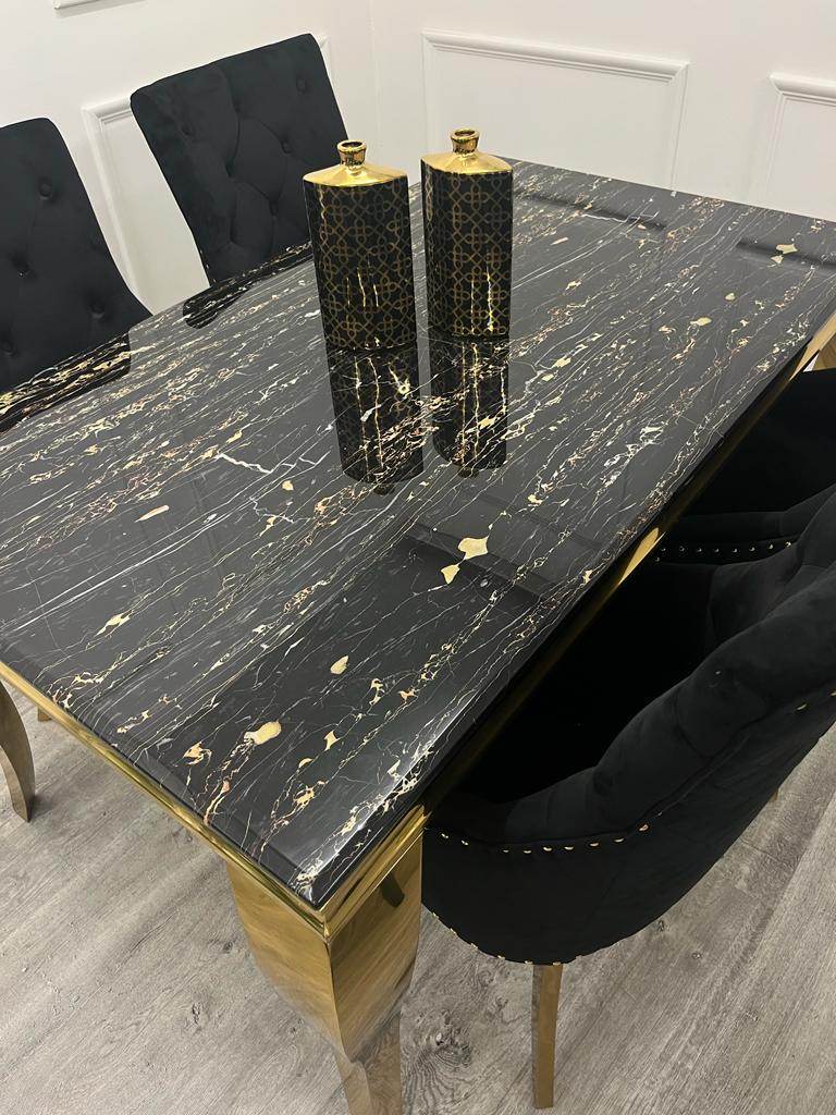 Astra Leather Dining Chair with Scandinavian Black Legs and Gold Tips in Beige PU or Plush Velvet - UK Luxury Furniture