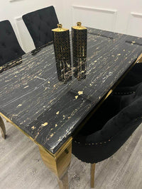Astra Leather Dining Chair with Scandinavian Black Legs and Gold Tips in Beige PU or Plush Velvet - UK Luxury Furniture