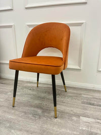 Astra Leather Dining Chair with Scandinavian Black Legs and Gold Tips in Beige PU or Plush Velvet - UK Luxury Furniture