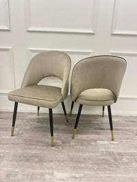 Astra Leather Dining Chair with Scandinavian Black Legs and Gold Tips in Beige PU or Plush Velvet - UK Luxury Furniture