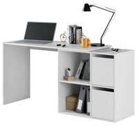 Versatile White Reversible Corner/Straight Desk with Storage and Shelves - UK Luxury Furniture