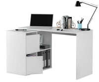 Versatile White Reversible Corner/Straight Desk with Storage and Shelves - UK Luxury Furniture