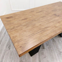 Luxurious Axel 1.8m Dining Table with Solid Wood Top and Matt Black Pedestal Base - UK Luxury Furniture