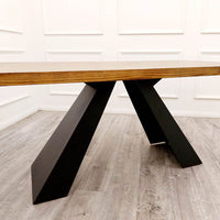 Luxurious Axel 1.8m Dining Table with Solid Wood Top and Matt Black Pedestal Base - UK Luxury Furniture
