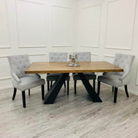 Luxurious Axel 1.8m Dining Table with Solid Wood Top and Matt Black Pedestal Base - UK Luxury Furniture
