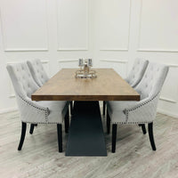 Luxurious Axel 1.8m Dining Table with Solid Wood Top and Matt Black Pedestal Base - UK Luxury Furniture