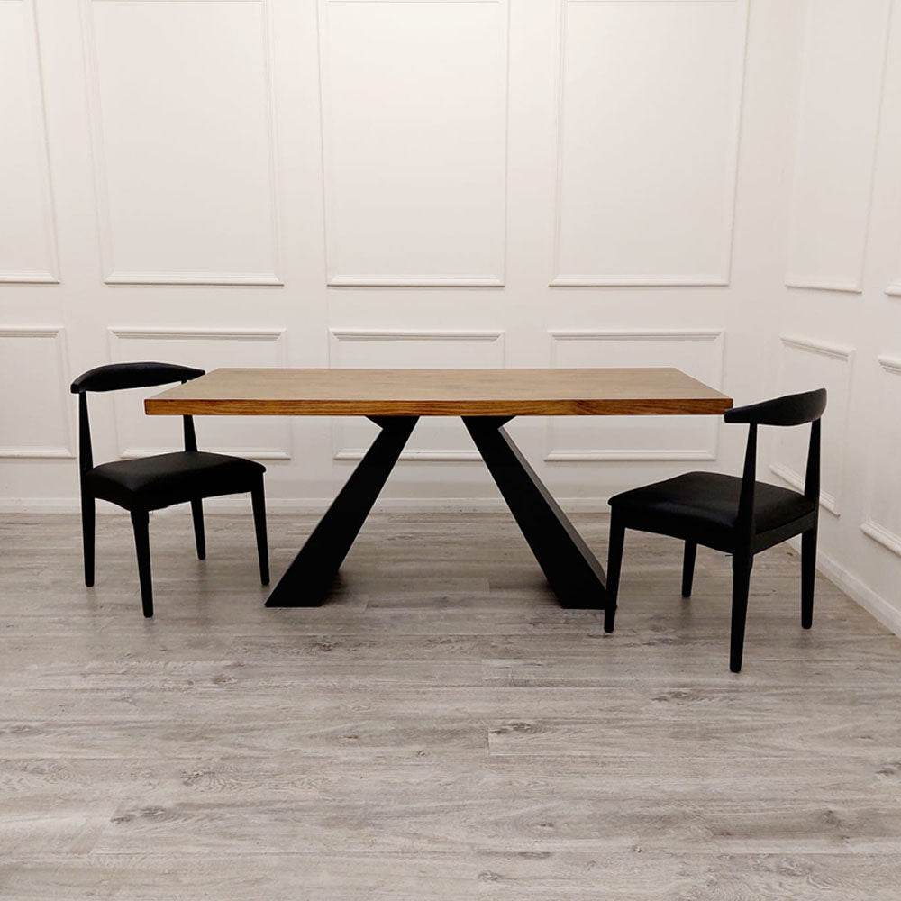 Luxurious Axel 1.8m Dining Table with Solid Wood Top and Matt Black Pedestal Base - UK Luxury Furniture