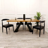 Luxurious Axel 1.8m Dining Table with Solid Wood Top and Matt Black Pedestal Base - UK Luxury Furniture