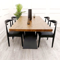 Luxurious Axel 1.8m Dining Table with Solid Wood Top and Matt Black Pedestal Base - UK Luxury Furniture