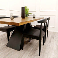 Luxurious Axel 1.8m Dining Table with Solid Wood Top and Matt Black Pedestal Base - UK Luxury Furniture