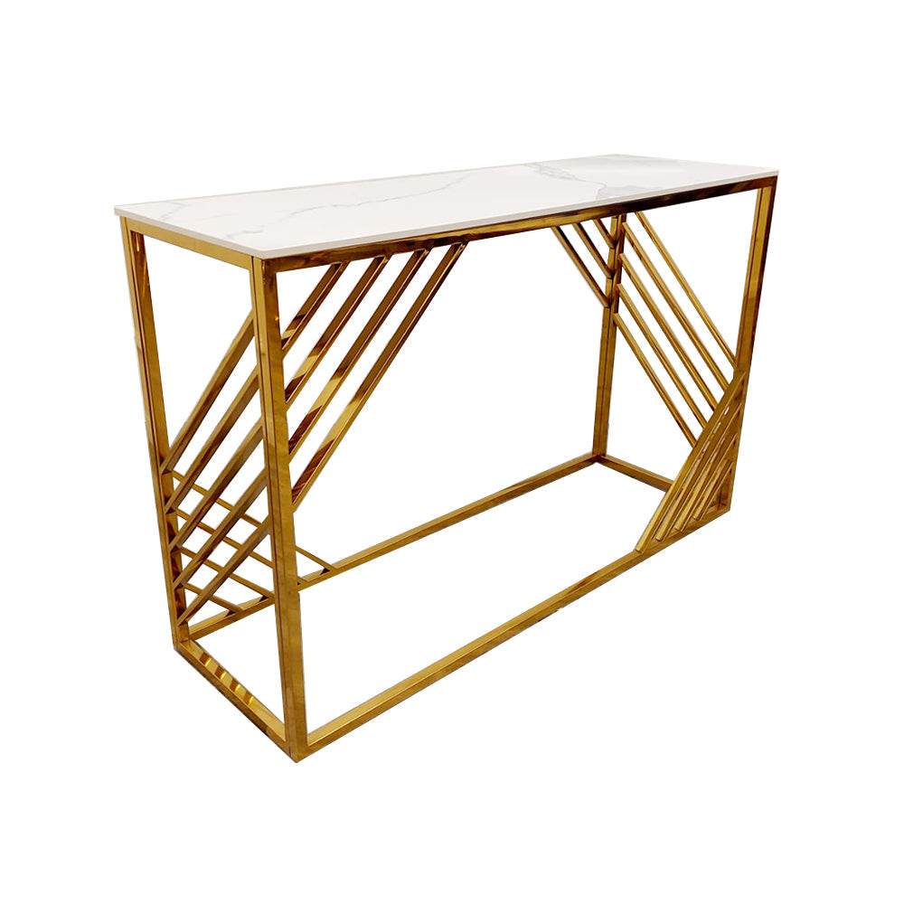 Azure Gold Console Table with Polar White Sintered Stone Top, Luxurious Design 120cm x 80cm x 40cm - UK Luxury Furniture