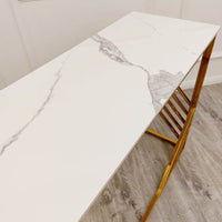 Azure Gold Console Table with Polar White Sintered Stone Top, Luxurious Design 120cm x 80cm x 40cm - UK Luxury Furniture
