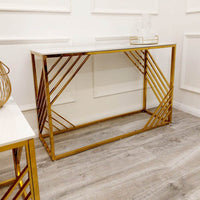 Azure Gold Console Table with Polar White Sintered Stone Top, Luxurious Design 120cm x 80cm x 40cm - UK Luxury Furniture