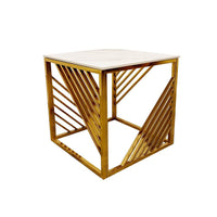 Luxury Azure Gold Lamp Table with Polar White Sintered Top - 55cm x 55cm x 55cm - UK Luxury Furniture