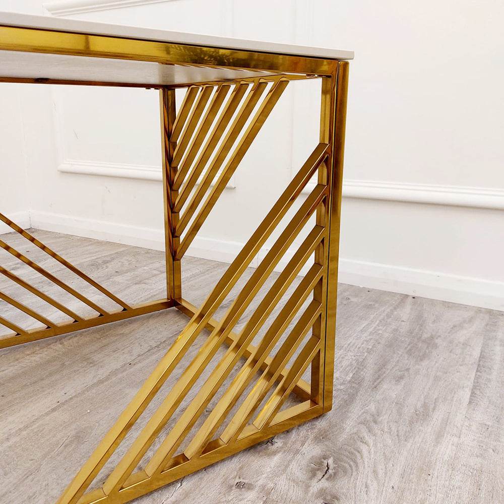 Luxury Azure Gold Lamp Table with Polar White Sintered Top - 55cm x 55cm x 55cm - UK Luxury Furniture