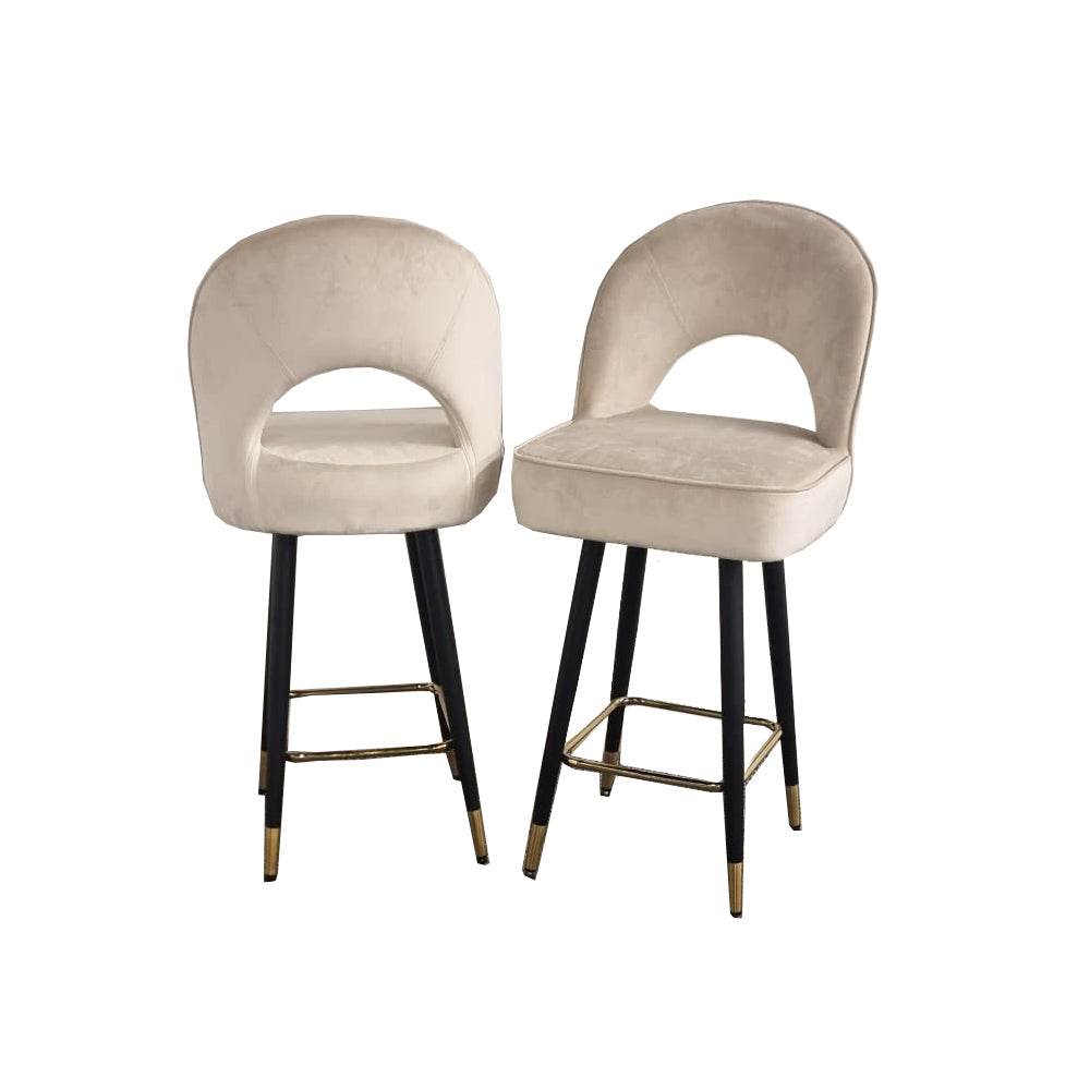 Astra Leather Bar Stools with Curved Back - Scandinavian Style Black Legs & Gold Tips - UK Luxury Furniture