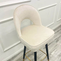 Astra Leather Bar Stools with Curved Back - Scandinavian Style Black Legs & Gold Tips - UK Luxury Furniture