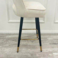 Astra Leather Bar Stools with Curved Back - Scandinavian Style Black Legs & Gold Tips - UK Luxury Furniture