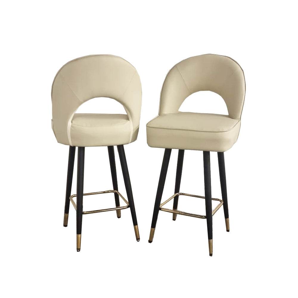 Astra Leather Bar Stools with Curved Back - Scandinavian Style Black Legs & Gold Tips - UK Luxury Furniture