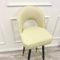 Astra Leather Bar Stools with Curved Back - Scandinavian Style Black Legs & Gold Tips - UK Luxury Furniture