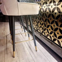 Astra Leather Bar Stools with Curved Back - Scandinavian Style Black Legs & Gold Tips - UK Luxury Furniture