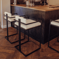 Luxurious Boucle Bar Stool With Supportive Back | 72Cm Height & Black Metal Legs - UK Luxury Furniture