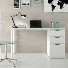 Elegant Artic White Desk with 3 Drawers and Reversible Legs - UK Luxury Furniture