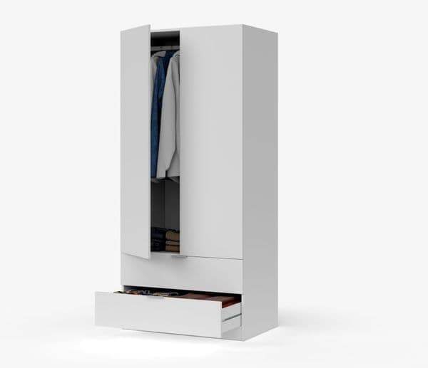 Cairo Arctic White Compact 2 Door 2 Drawer Space-Saving Wardrobe - UK Luxury Furniture