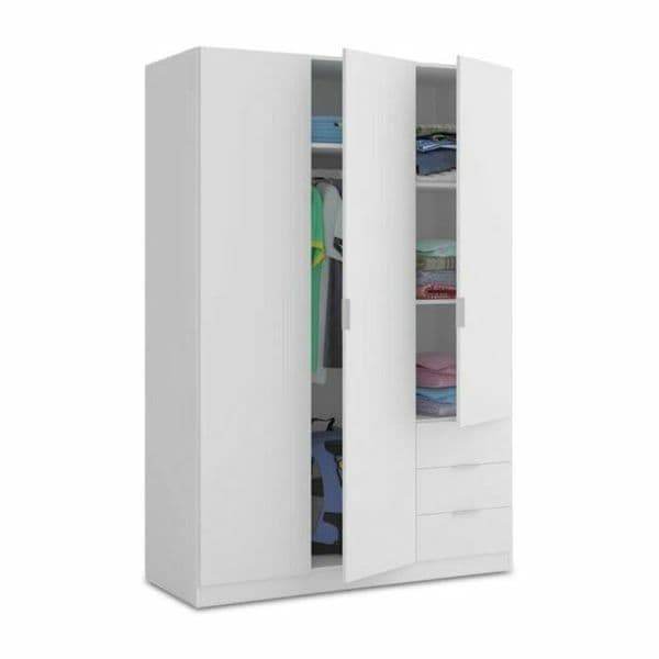 Cairo Artic White Compact 3-Door 3-Drawer Wardrobe: Space-Saving Elegance for Modern Living - UK Luxury Furniture