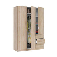 Cairo Oak Effect Compact 3-Door, 3-Drawer Space-Saving Wardrobe, 135cm Wide - UK Luxury Furniture