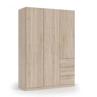 Cairo Oak Effect Compact 3-Door, 3-Drawer Space-Saving Wardrobe, 135cm Wide - UK Luxury Furniture